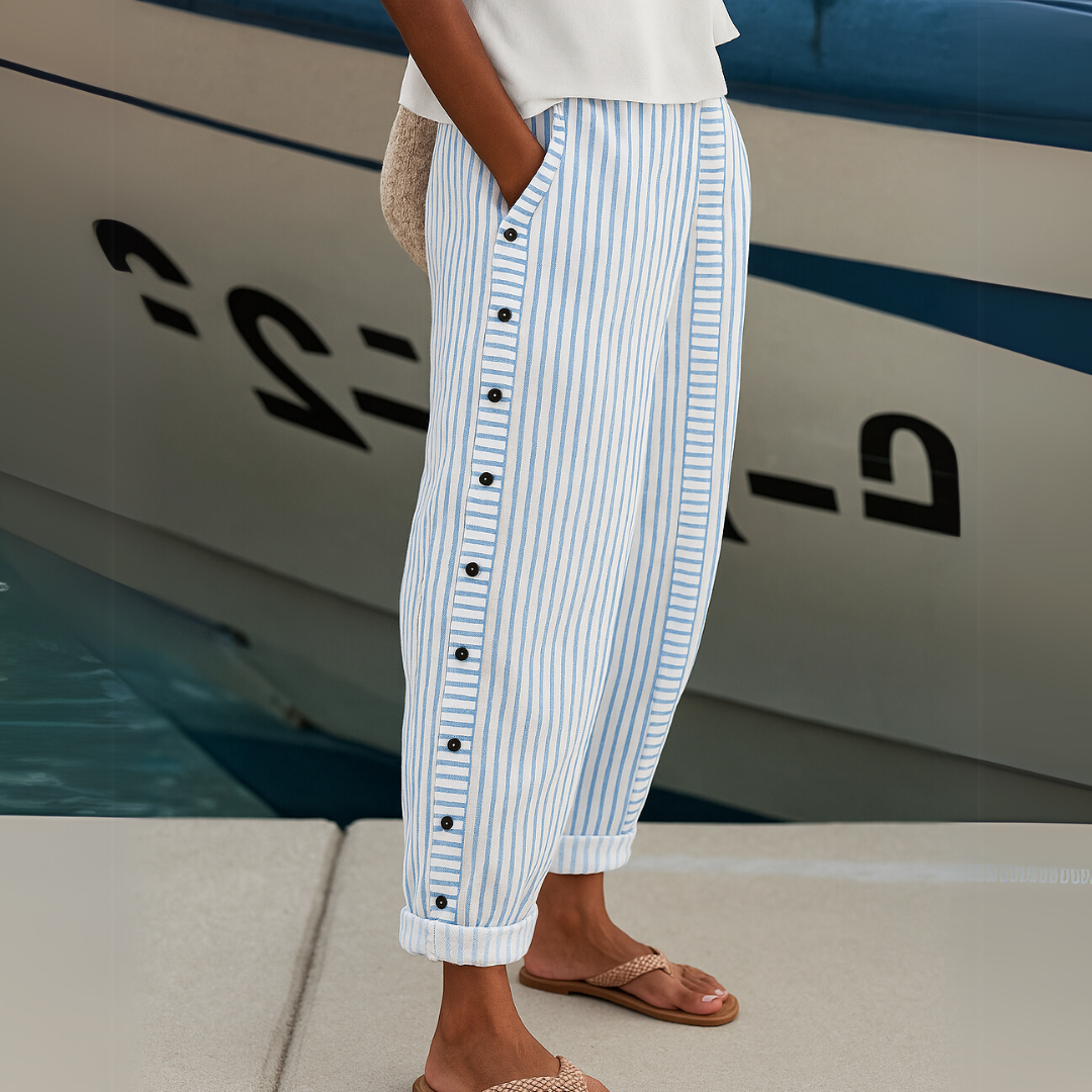 Caitlin | Pantaloni cu Butoni și Dungi Eleganți
