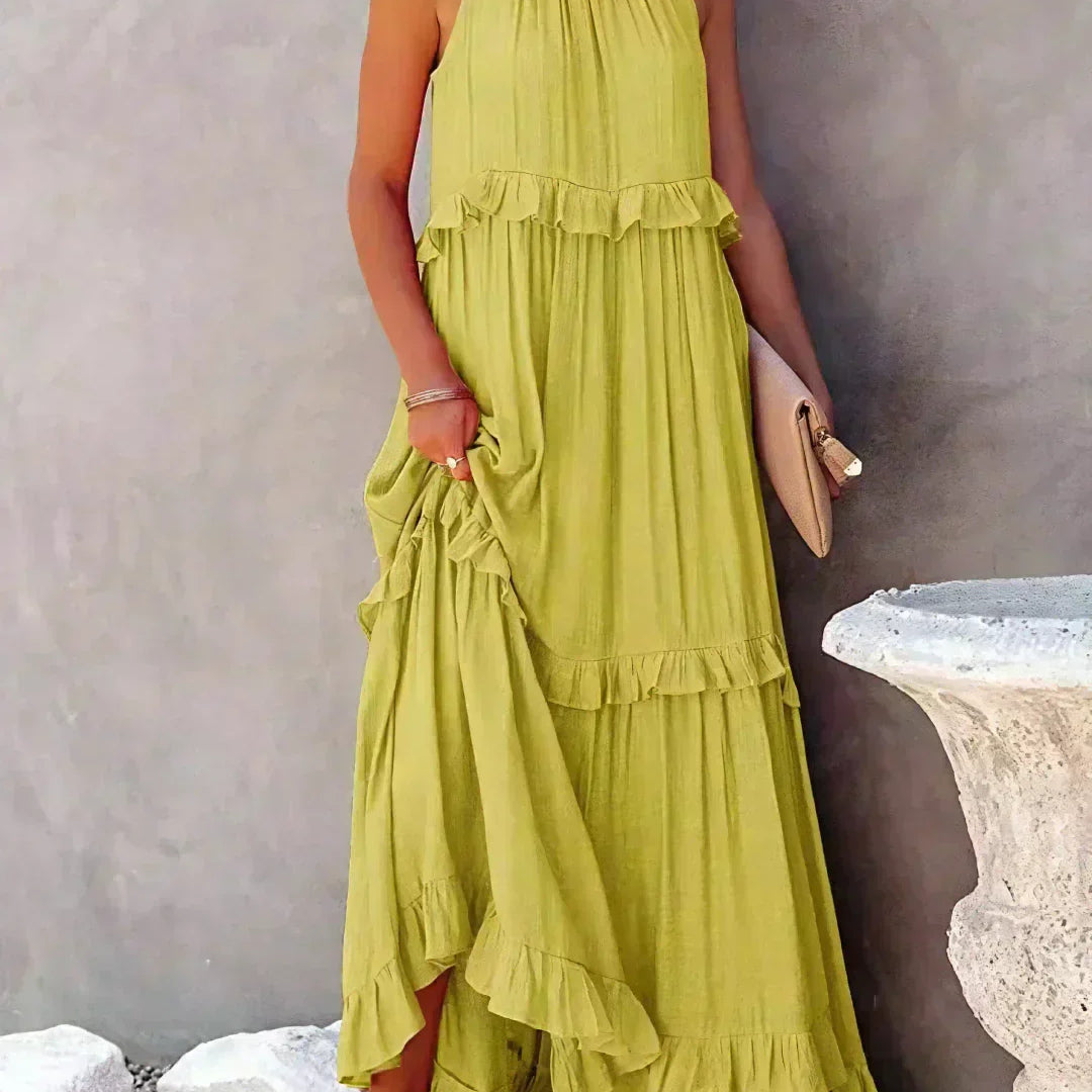 Sorina – Rochie Maxi cu Bretele și Volane