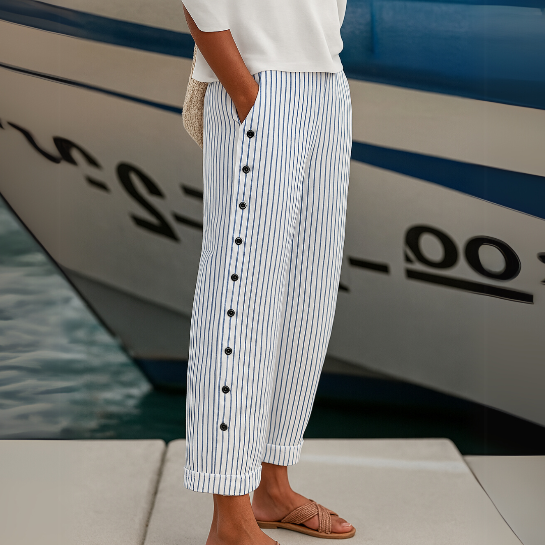 Caitlin | Pantaloni cu Butoni și Dungi Eleganți