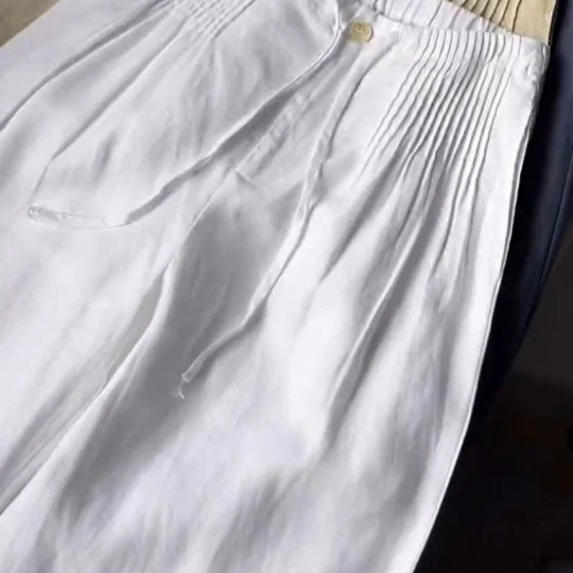 Camille | Pantaloni cu Picior Larg din Amestec de Bumbac și In