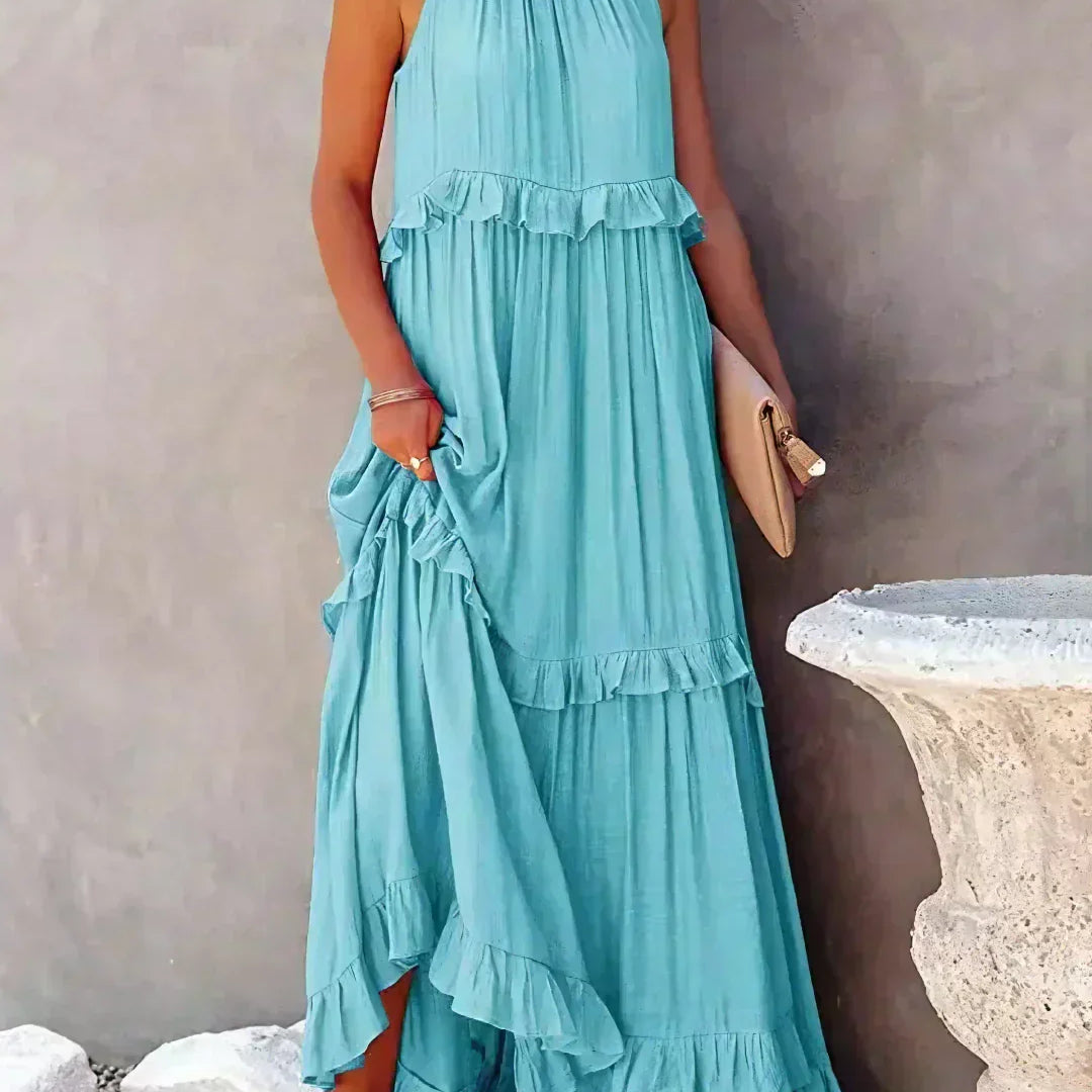 Sorina – Rochie Maxi cu Bretele și Volane