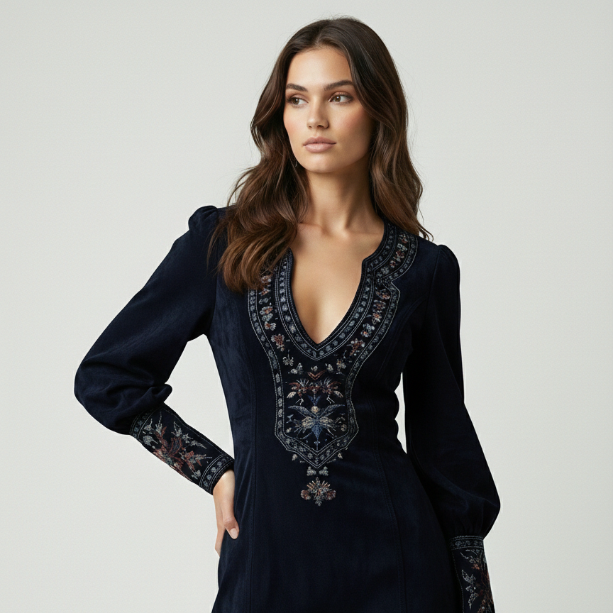 Miruna | Rochie Mini Vintage din Piele Întoarsă