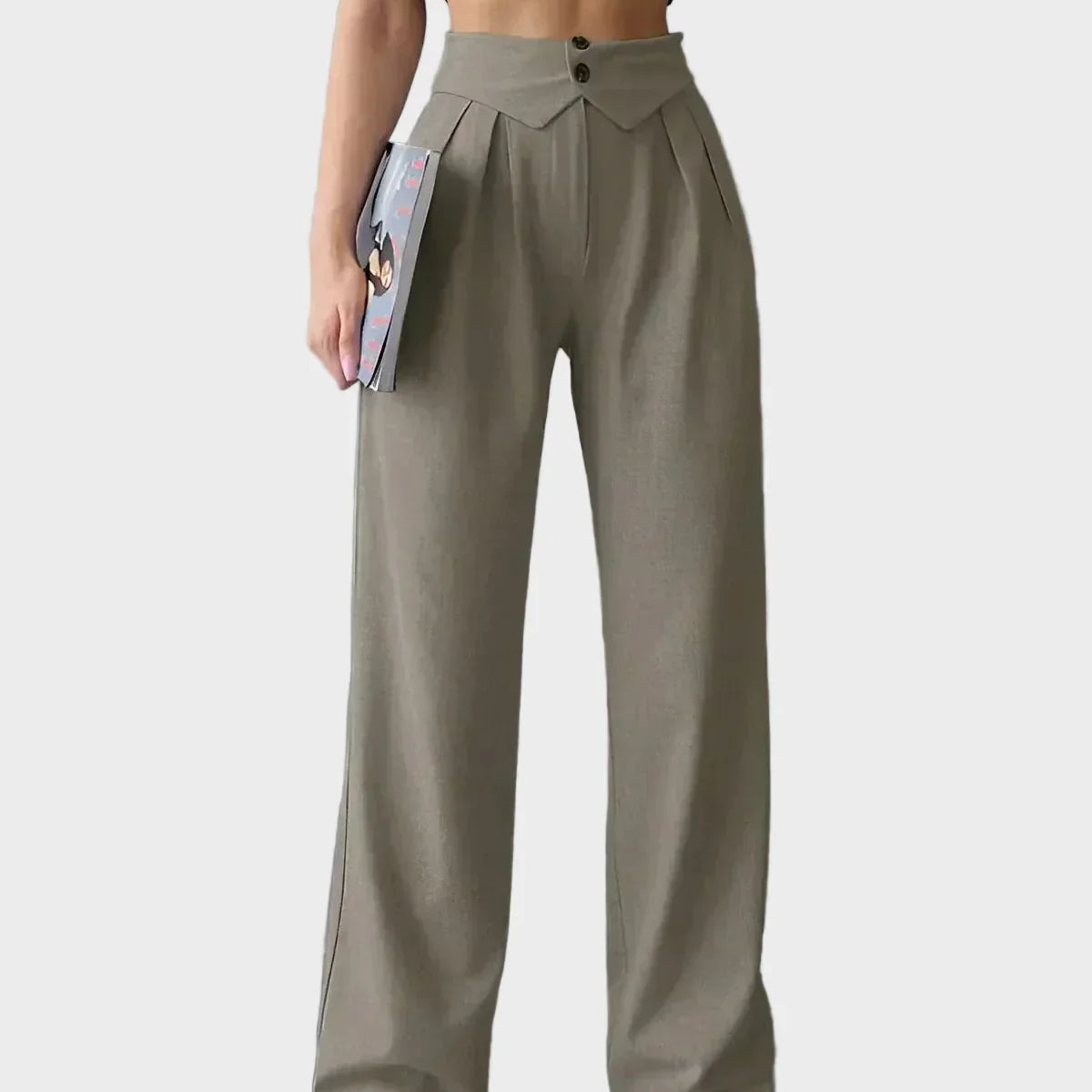 Pantaloni de birou cu talie înfășurată și picior drept