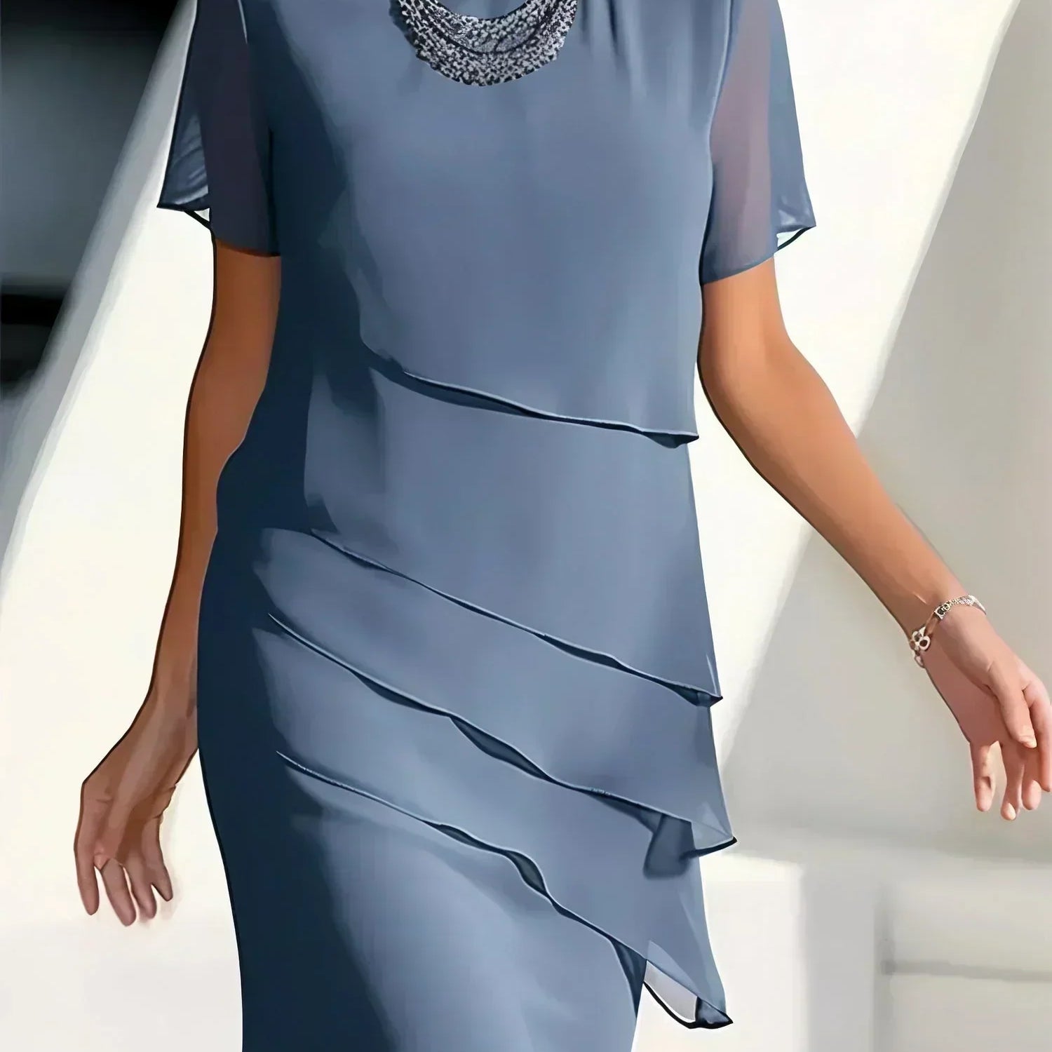Ilinca – Rochie Midi din Chiffon cu Straturi Suprapuse