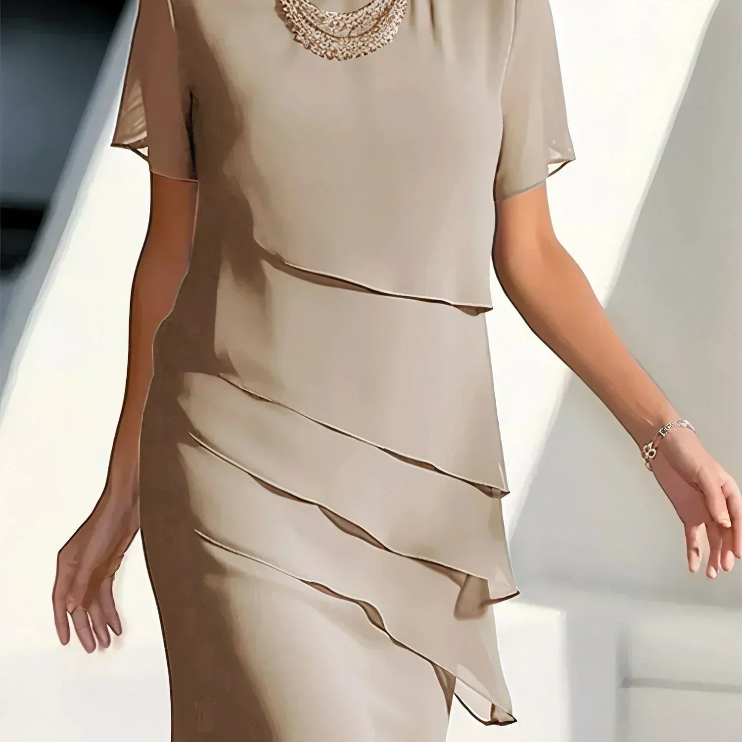 Ilinca – Rochie Midi din Chiffon cu Straturi Suprapuse