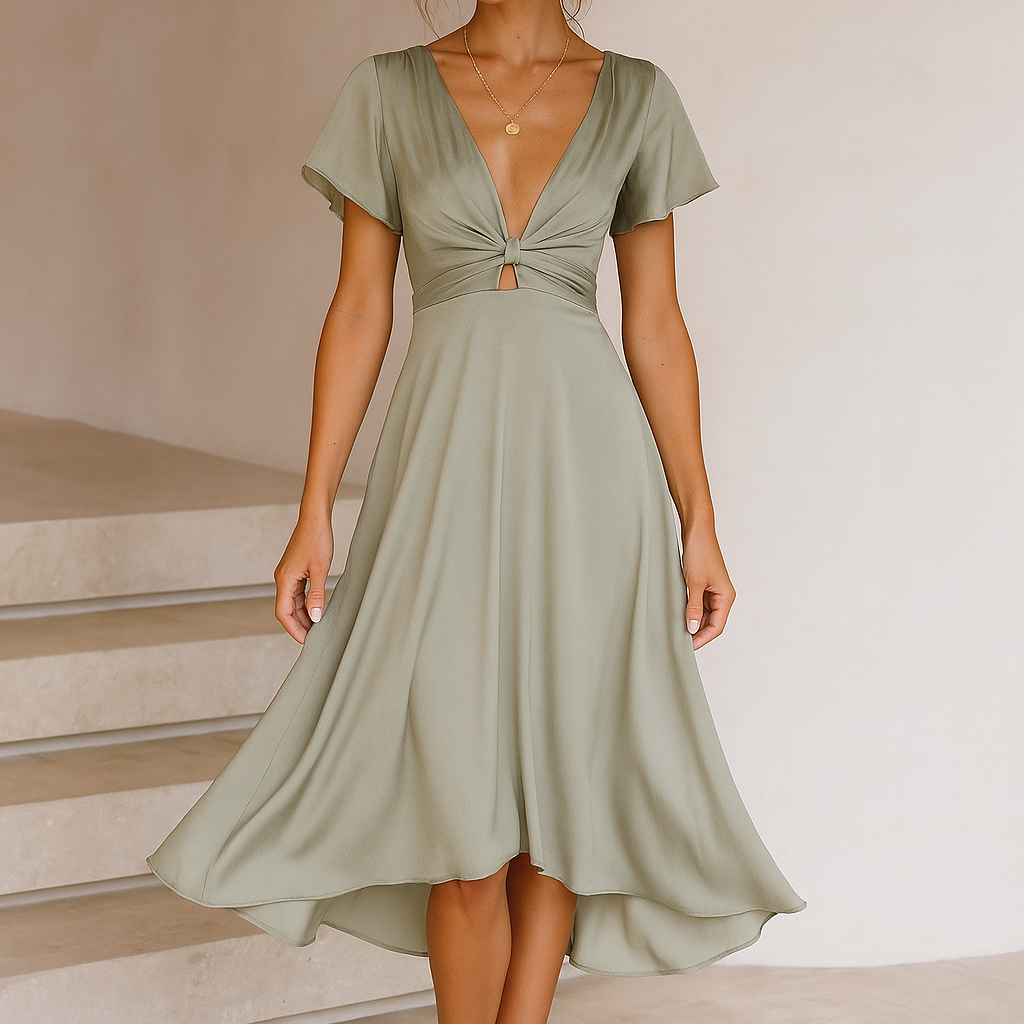 Ruxandra – Rochie Midi cu Detaliu sub Formă de Nod