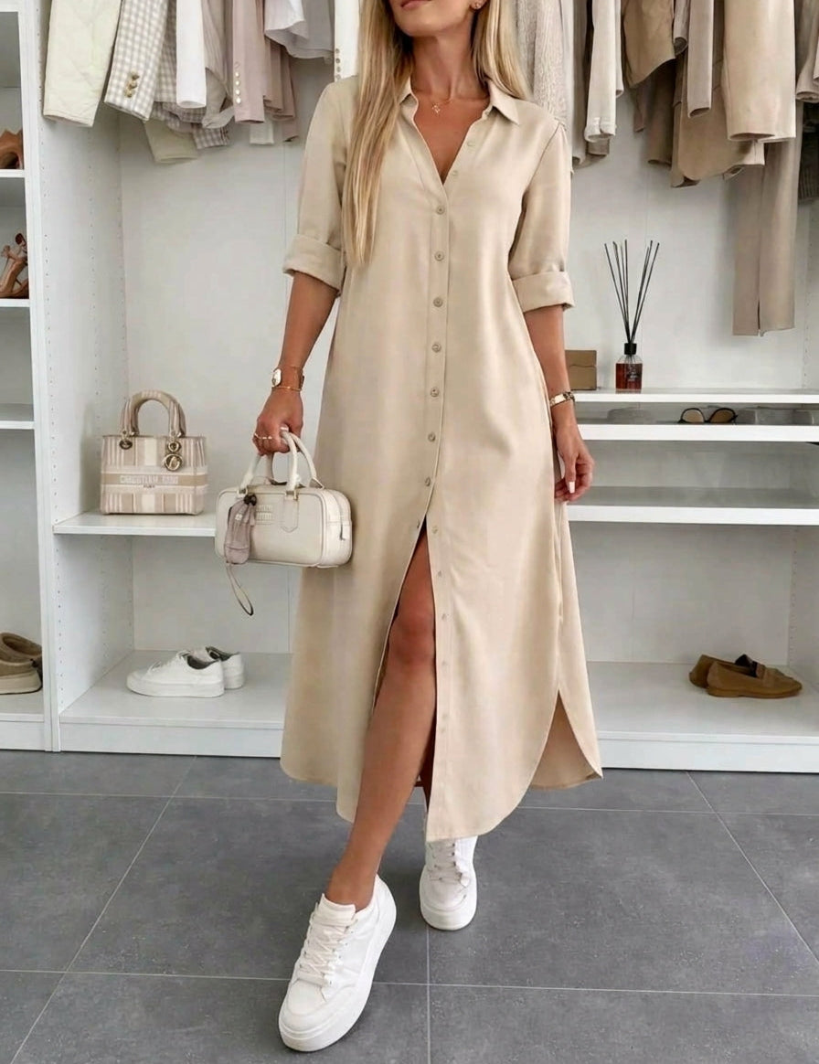 Cerasela | Rochie Cămașă Maxi Fluidă