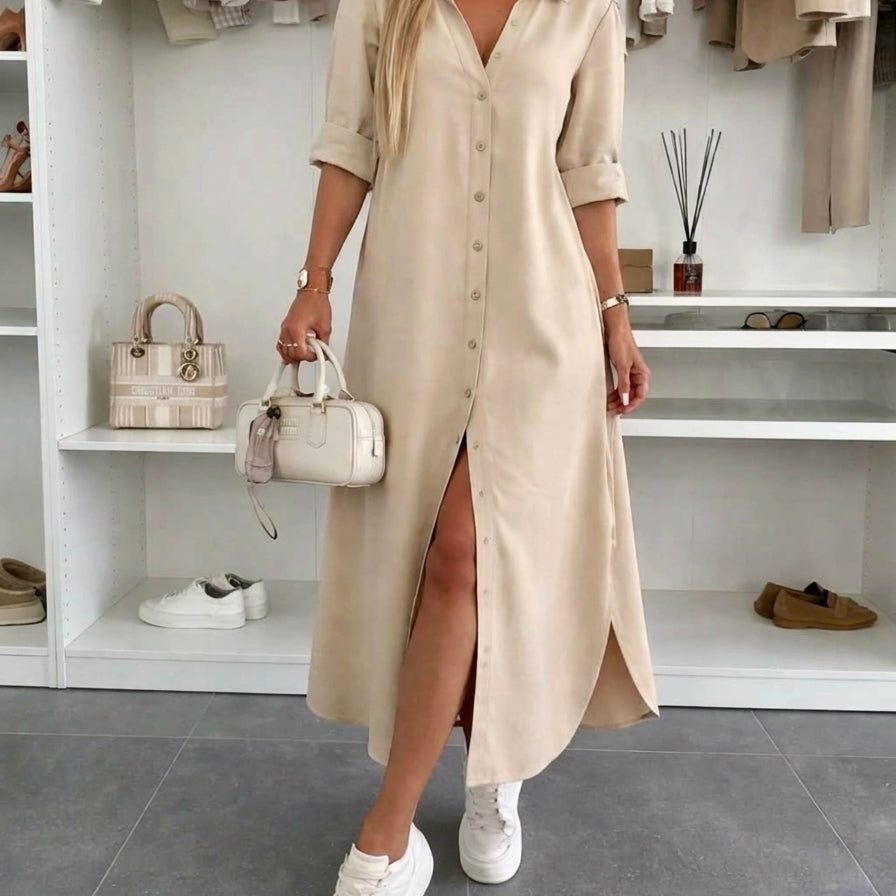 Clara – Rochie Cămașă Maxi Fluidă