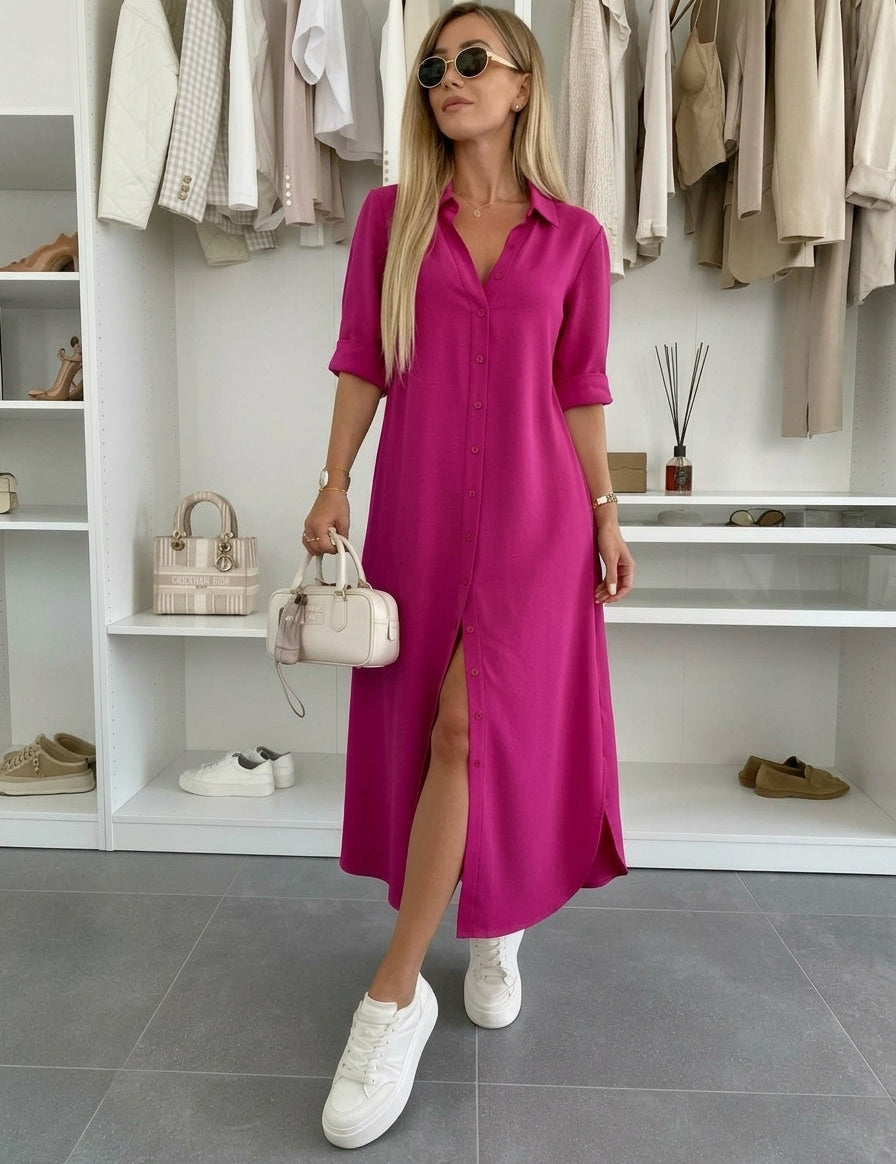 Cerasela | Rochie Cămașă Maxi Fluidă
