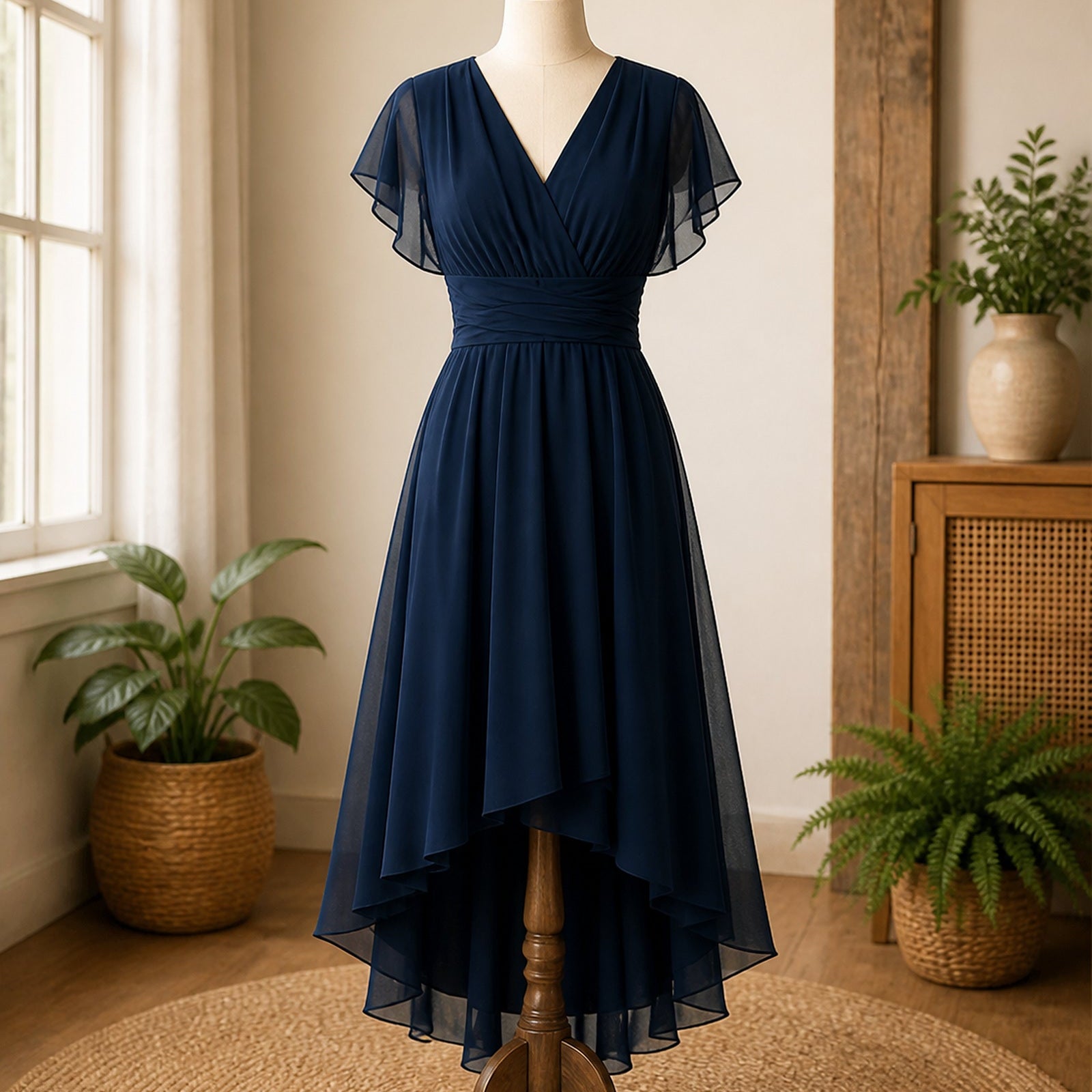 Rochie bleumarin Alisa prezentată complet pe manechin