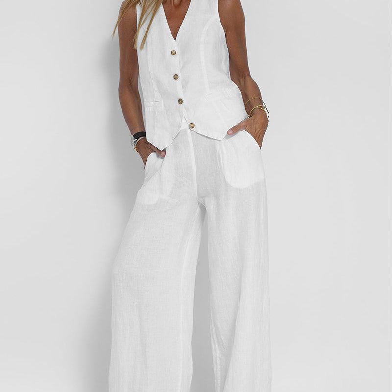 Jessica - Set Vestă cu Nasturi și Pantaloni Largi
