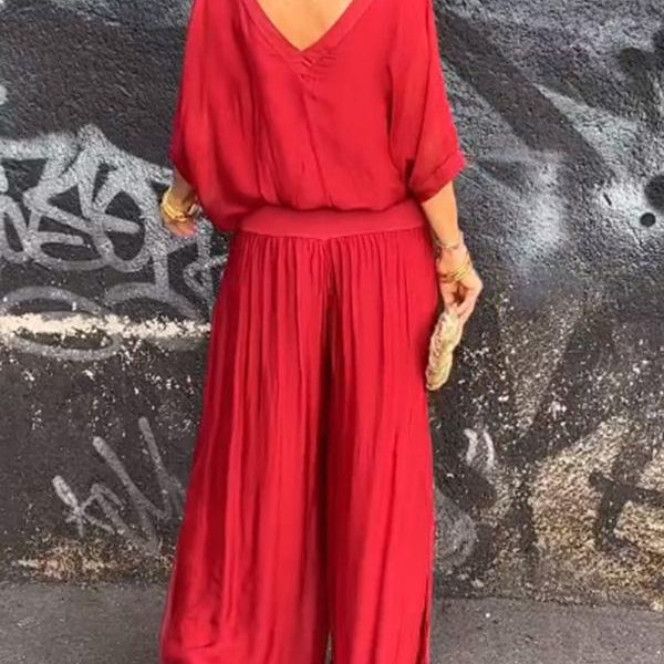 ESMERALDA – SET DIN DOUĂ PIESE CU PANTALONI LARGI DIN CHIFFON ELEGANT