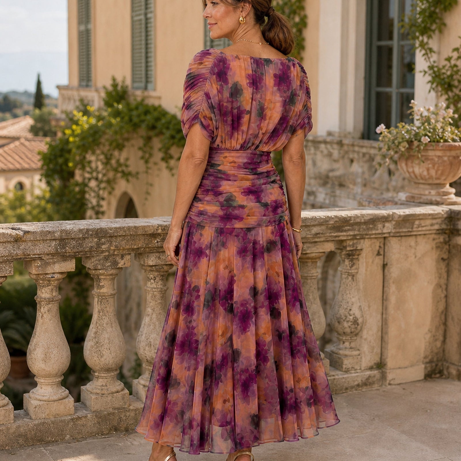 Rochie Calen violet, vedere din spate