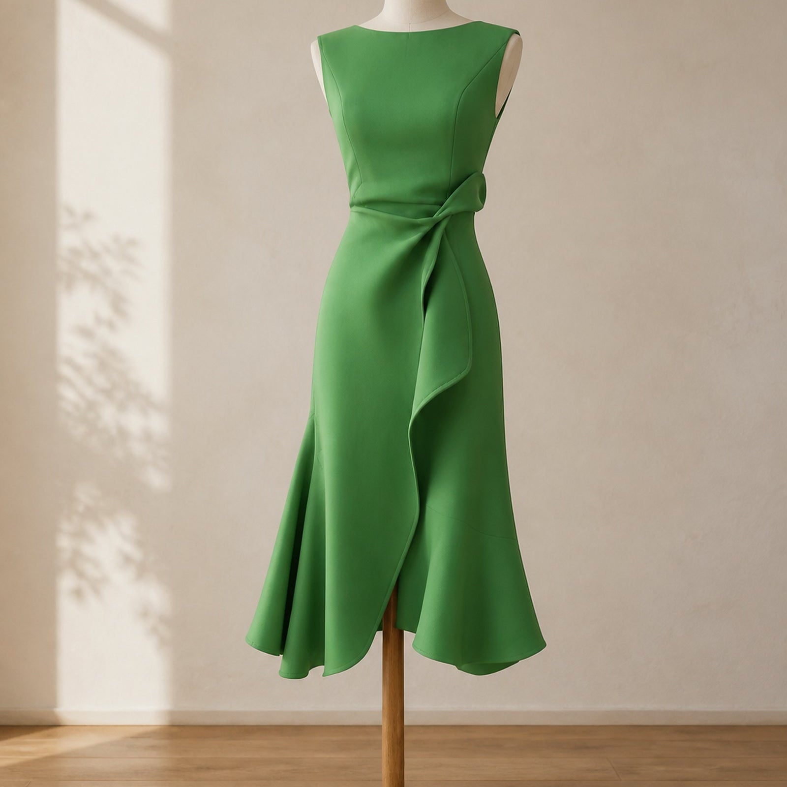 Rochie midi verde Corina prezentată complet pe manechin