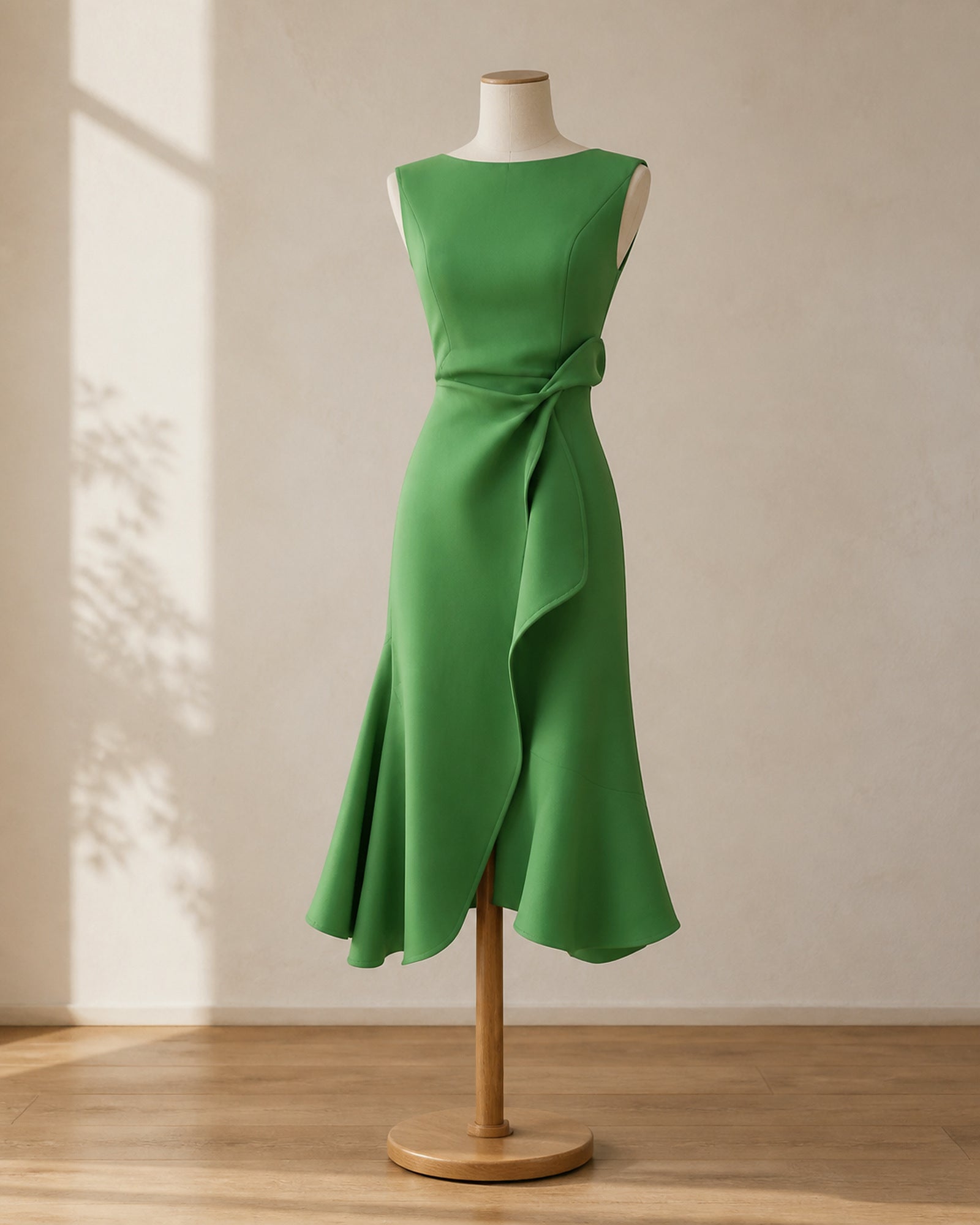 Rochie midi verde Corina prezentată complet pe manechin