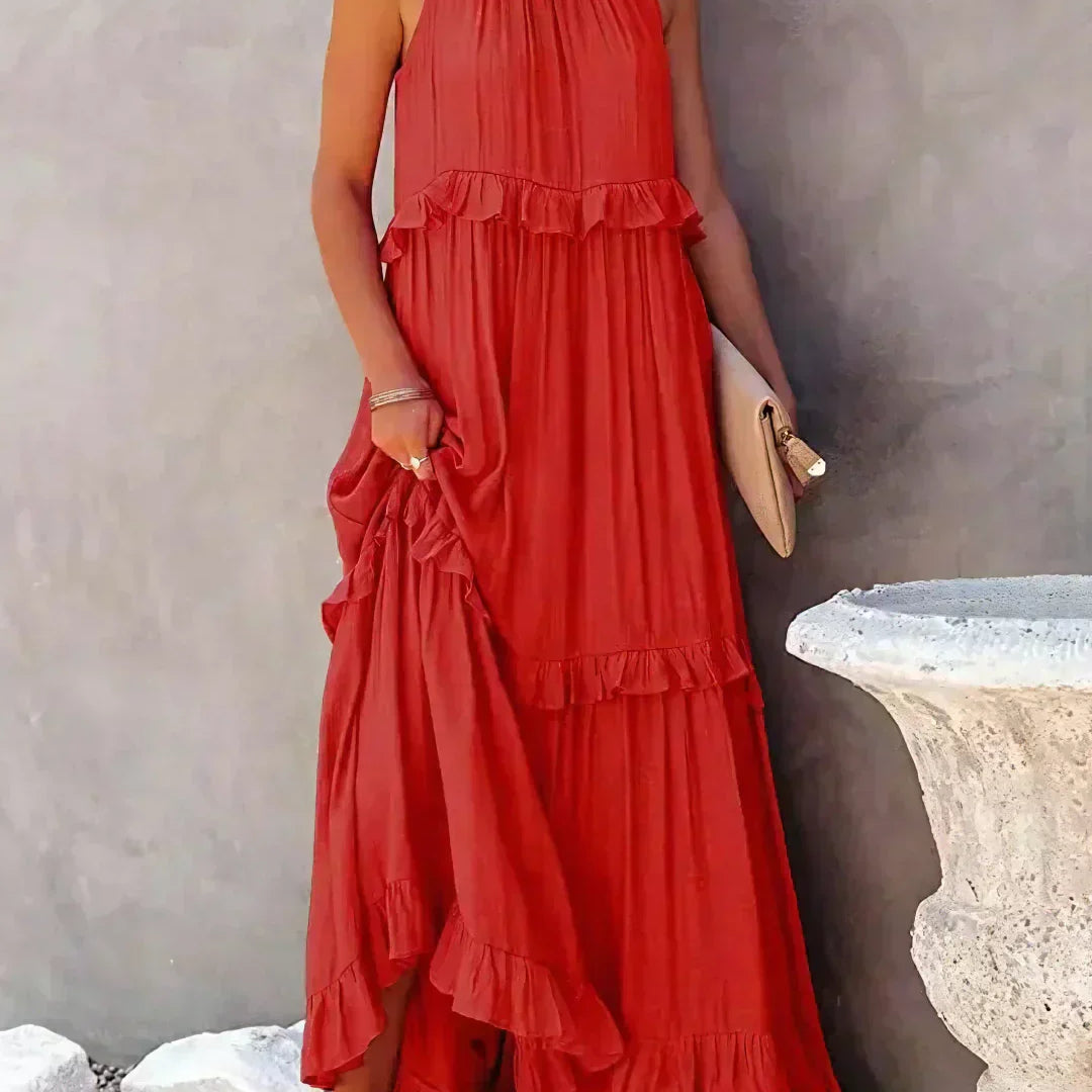 Sorina – Rochie Maxi cu Bretele și Volane