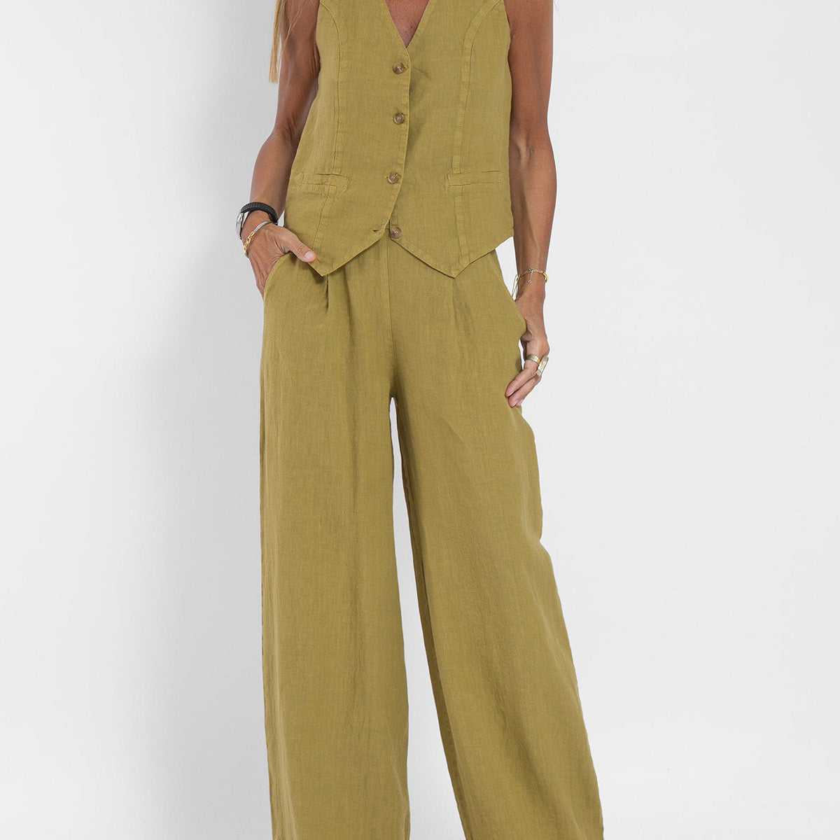 Jessica - Set Vestă cu Nasturi și Pantaloni Largi