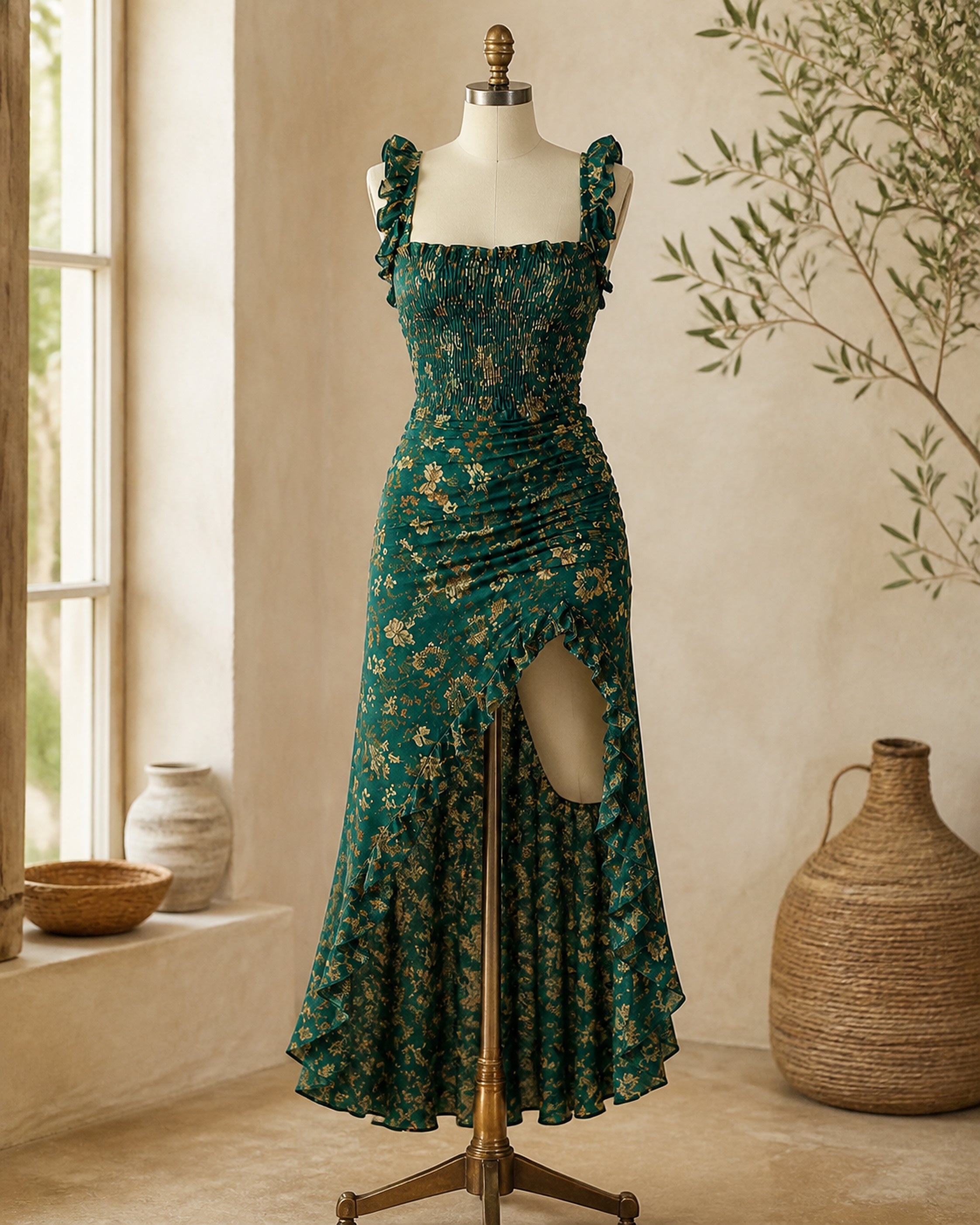 Elena rochie verde - prezentare pe manechin