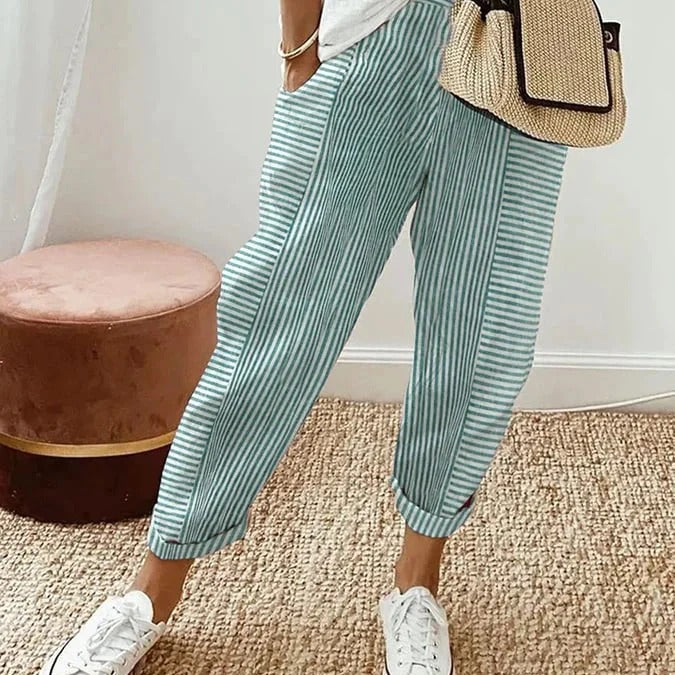 Celia | Pantaloni din Bumbac Rayat Clasic