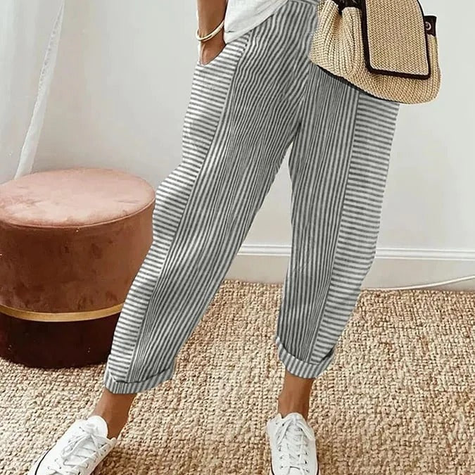Celia | Pantaloni din Bumbac Rayat Clasic