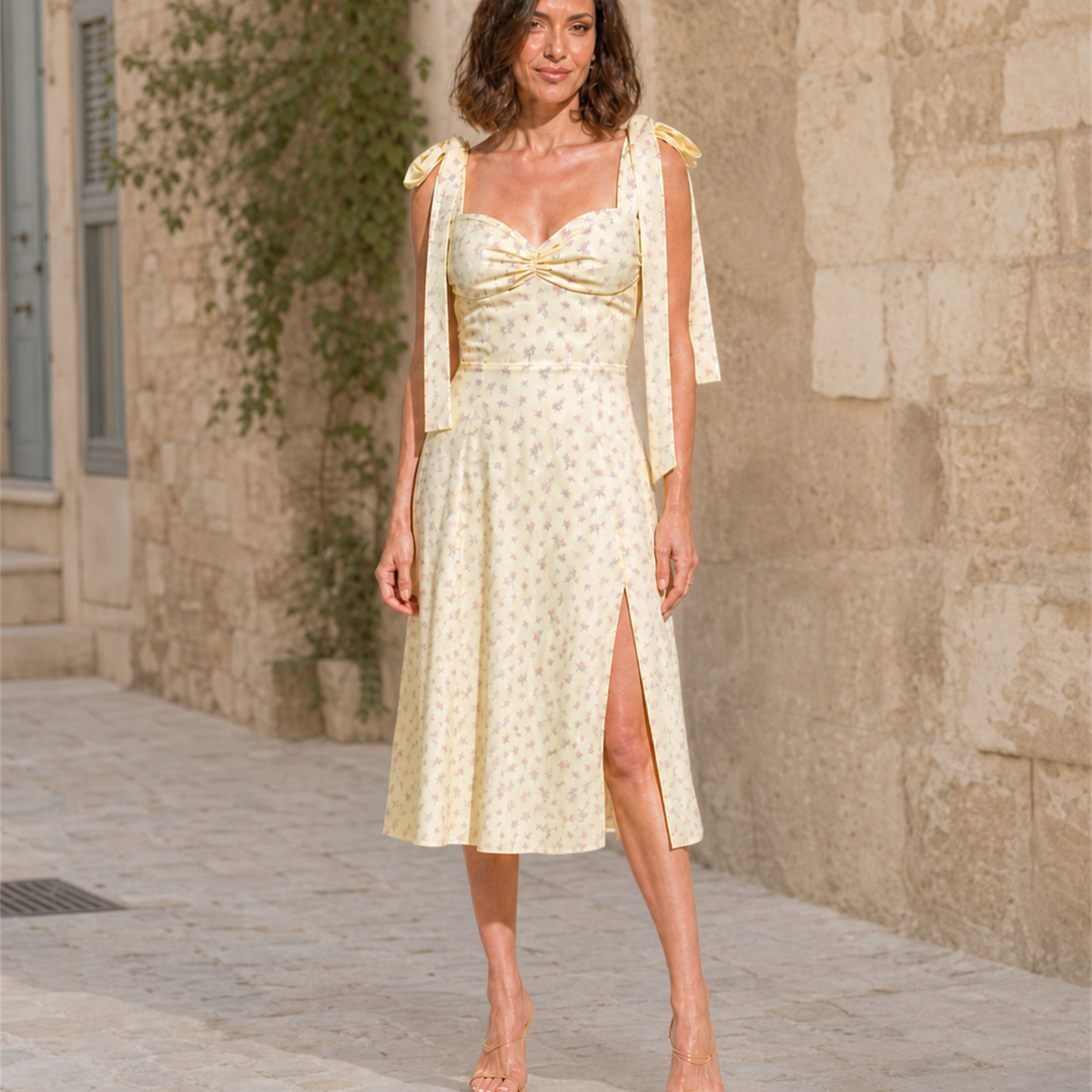 Rochie cu imprimeu floral, vedere frontală în exterior