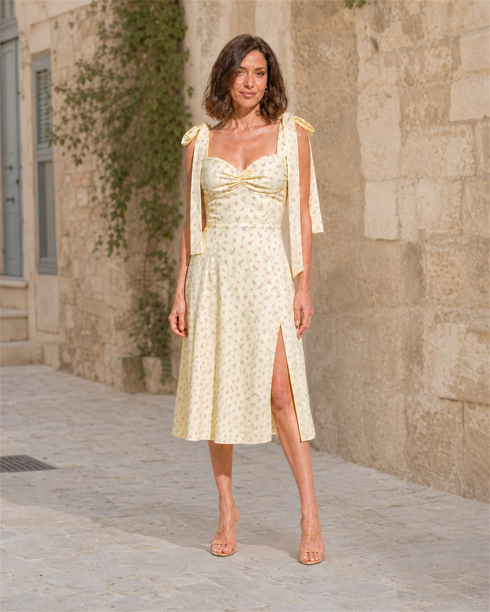 Rochie cu imprimeu floral, vedere frontală în exterior