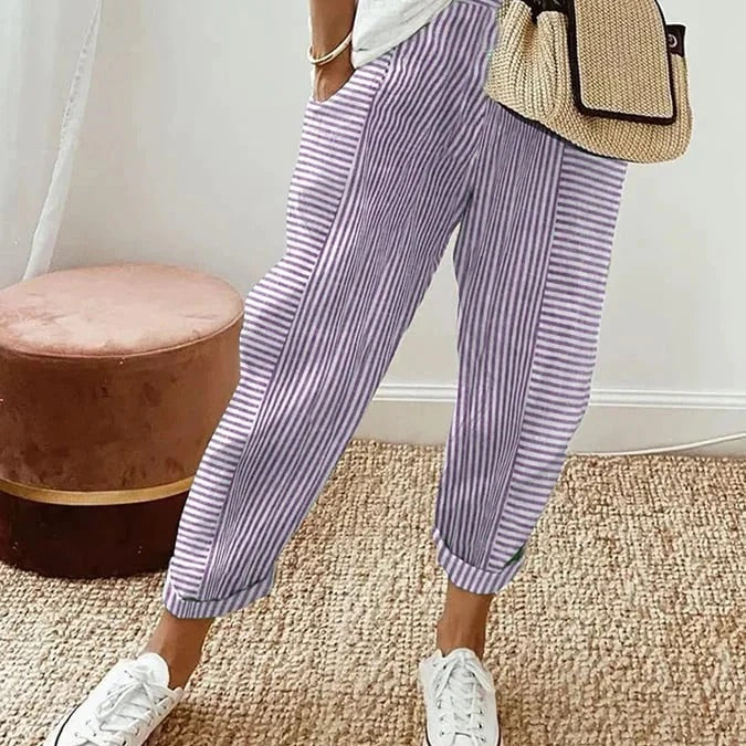 Celia | Pantaloni din Bumbac Rayat Clasic