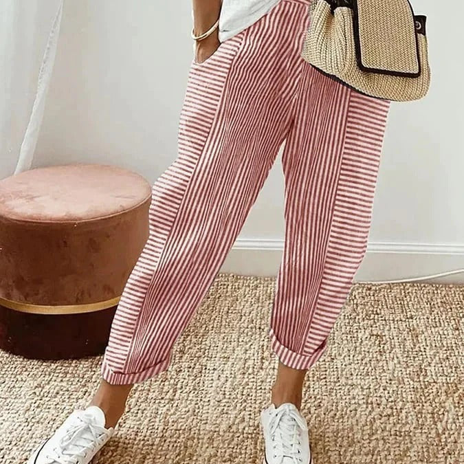 Celia | Pantaloni din Bumbac Rayat Clasic