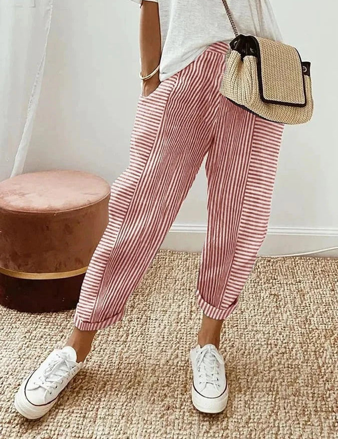 Mirela | Pantaloni din Bumbac Rayat Clasic