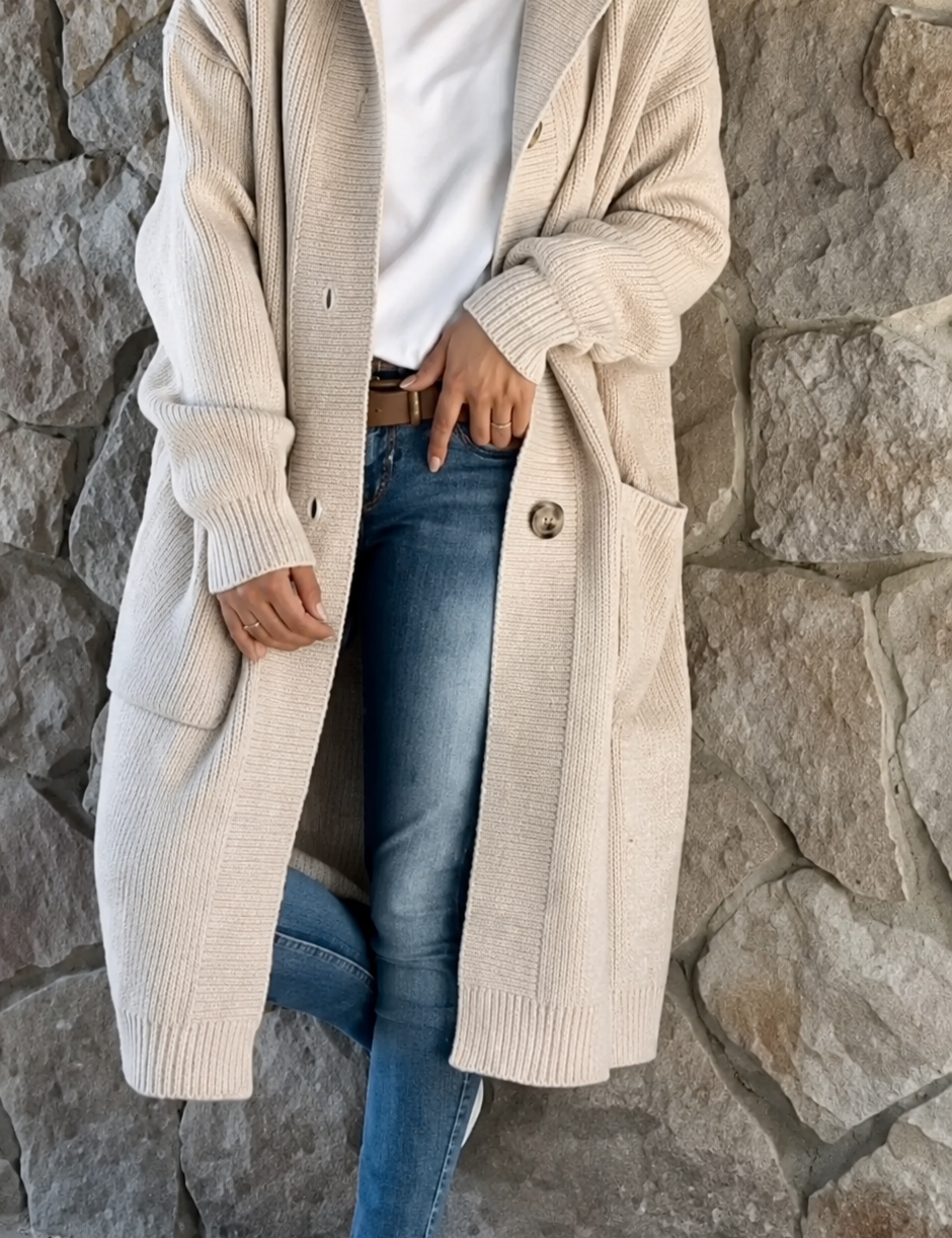 Simone | Cardigan lung cu glugă - imagine 1