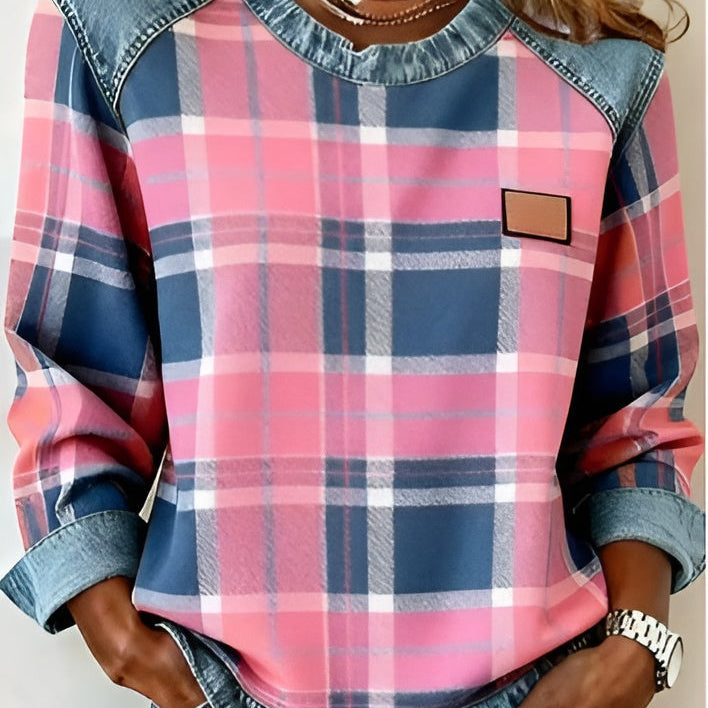 Erica – Hanorac din flanel pentru femei cu detalii din denim